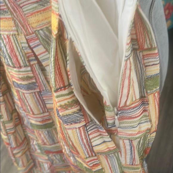 Piazza Sempione Orange and Pink Sleeveless V-Neck A-Line Midi Dress - Picture 5 of 7